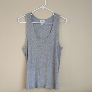 Gray Ribbed Lace Trim Jenni Intimates Cami Tank Top Stretchy Soft Lounge